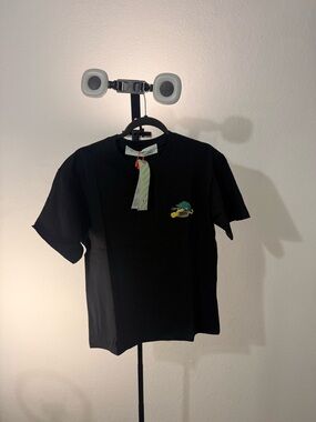 Black Kids Graphic Tee with Skateboard Patch